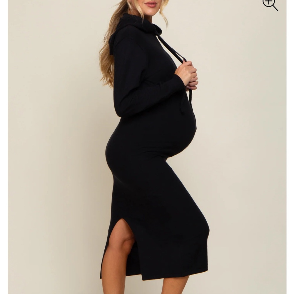 Black Knit Hooded Long Sleeve Maternity Dress